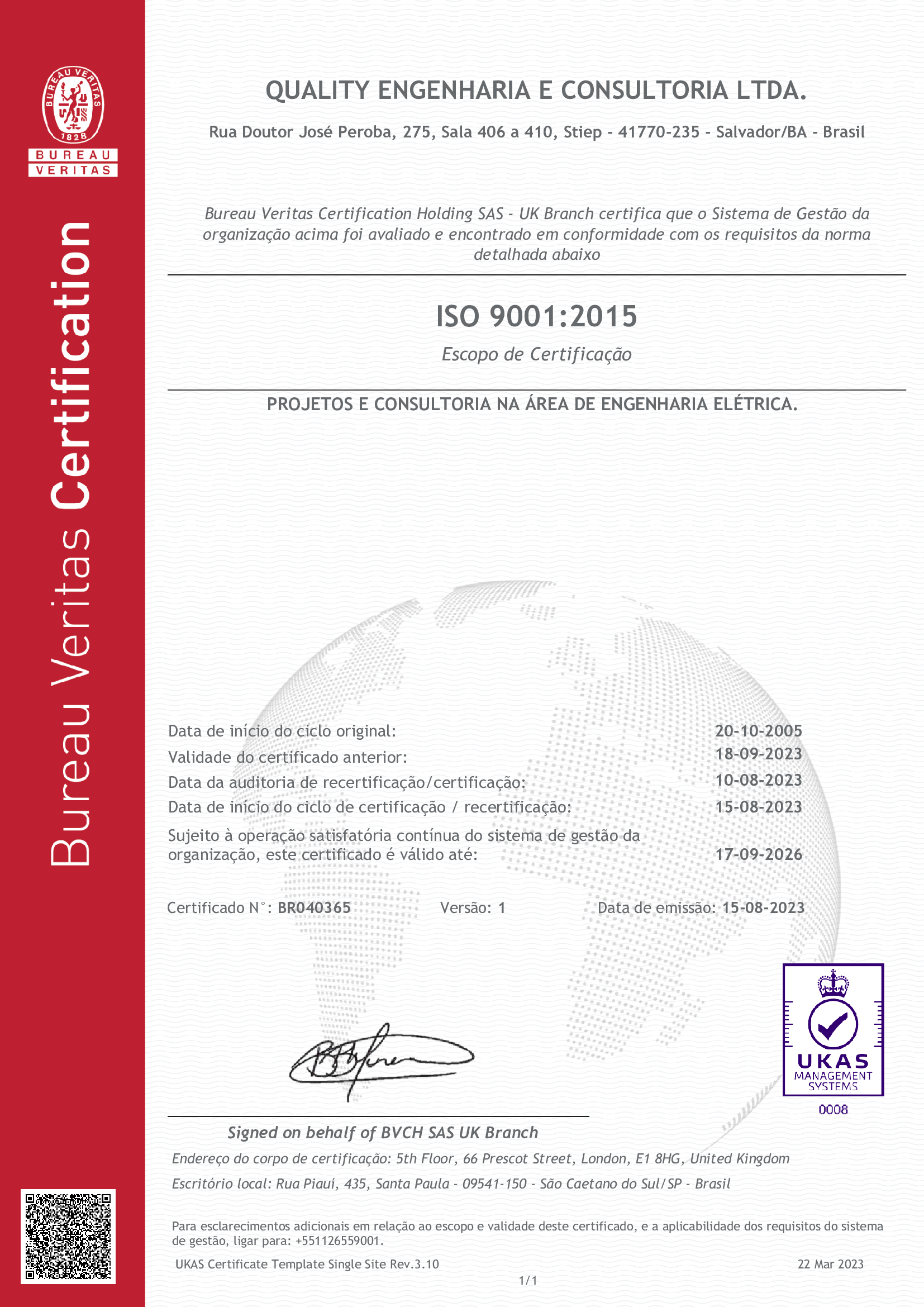 Certificado de Qualidade Quality