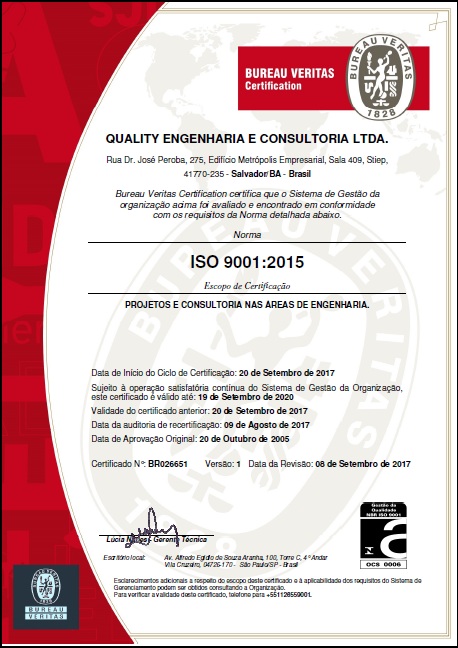 Certificado de Qualidade Quality
